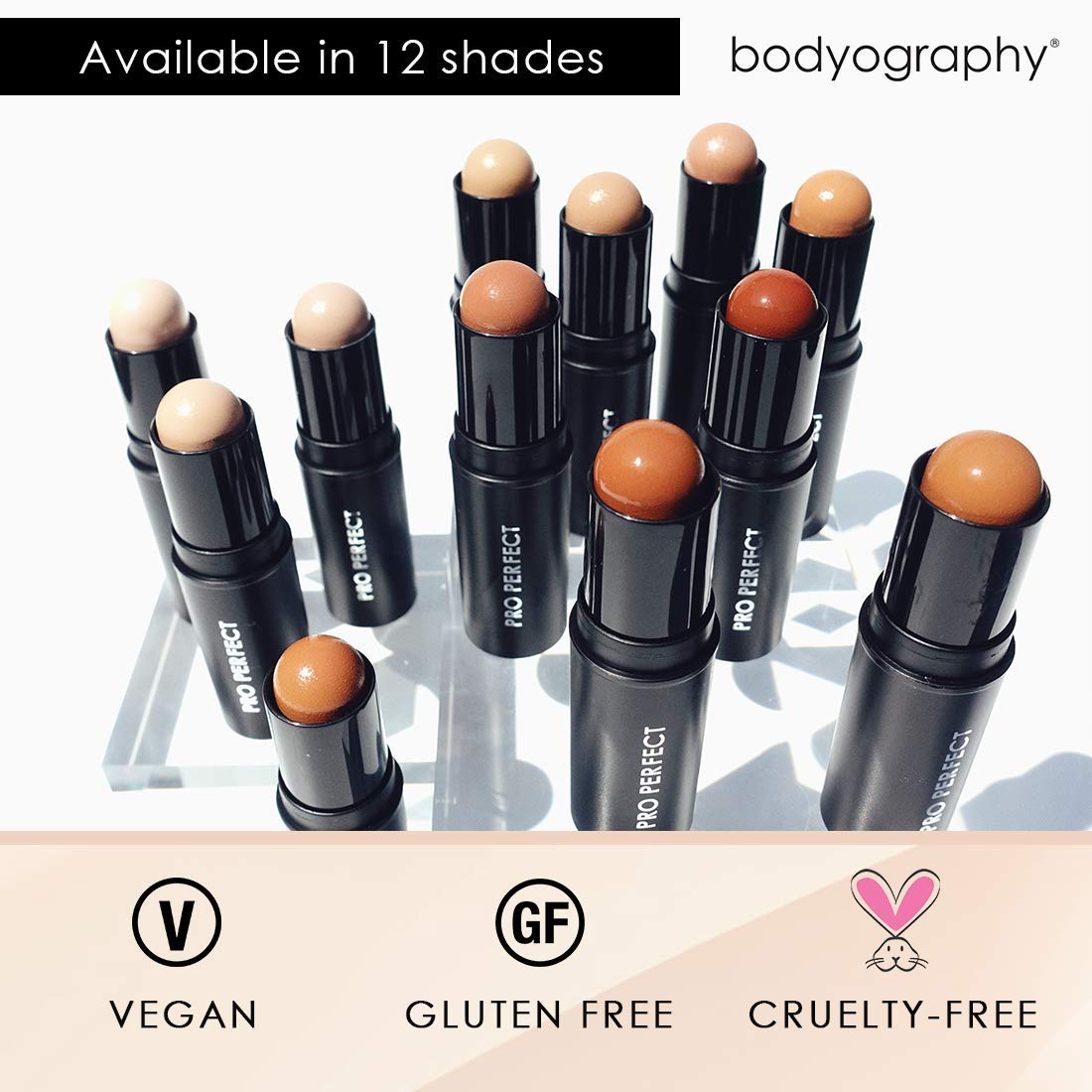 Bodyography Pro Perfect Foundation Stick - Demi-Matte Finish with A Natural Look - Enhancer for Concealing, Highlighting, and Contouring - Vitamin C & E (Cream)
