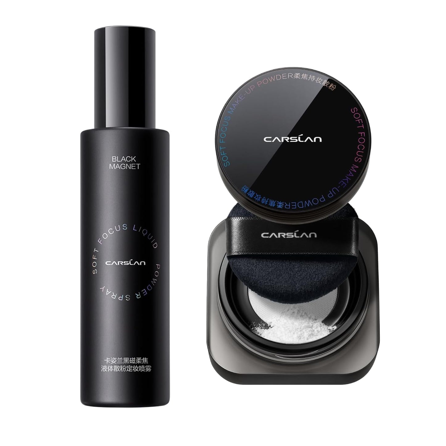 1.0 Soft Focus Setting Powder + Black Magnet Setting Spray, All Day Longlasting Makeup Set