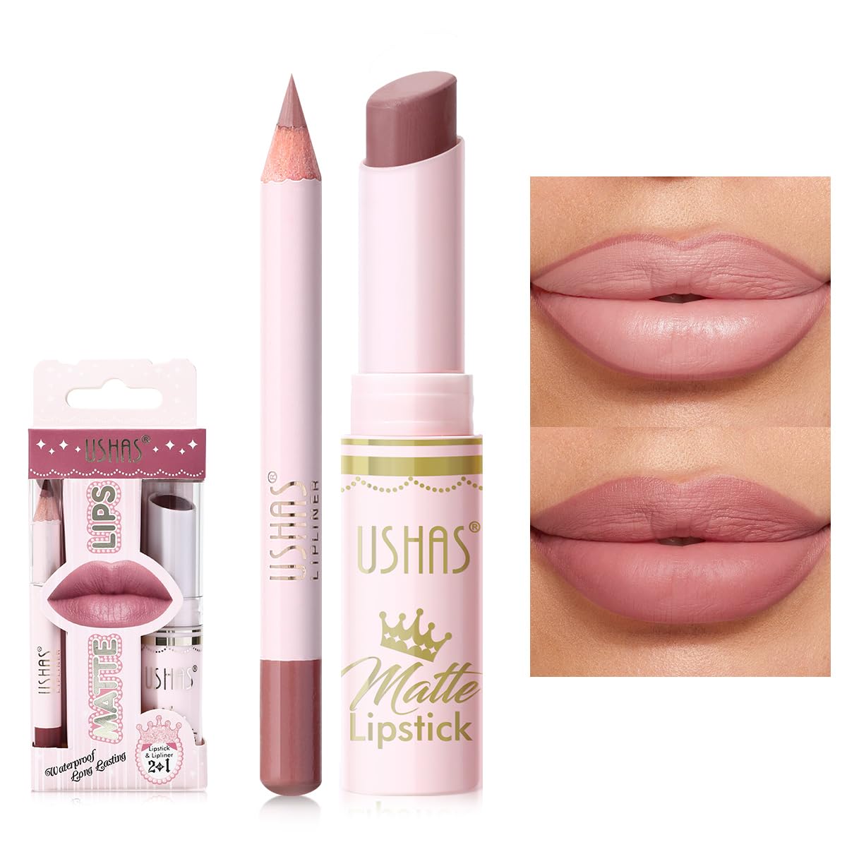 USHAS Lipstick and Lip Liner Combo Set 2 in 1 Waterproof Lipstick for Women Lip liner Set Long Lasting Lipstick, Matte Lipstick Pen with Lip Liner Set Makeup Kits (S9, Pack of 1)