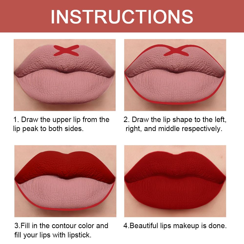 evpct 1Pcs Ruby Red Lip Liner and Lipstick Set Kit for Women Matte Lips Kit with Lip Liner Lip Stains Long Lasting Waterproof 24 Hour Lipstick and Lip Liners Combo Lipliners Pencil Set 01#