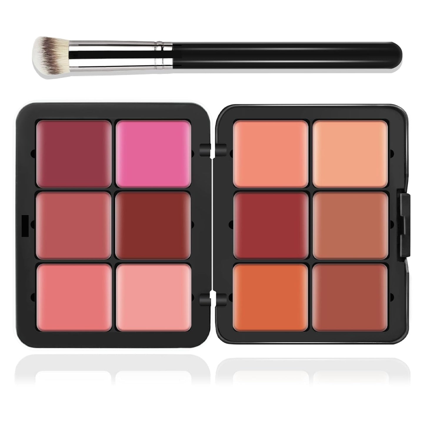 12 Colors Cream [Blush] Makeup Palette for Cheeks - Multi-functional Blush Makeup Palette with Brush, Natural Matte Long Wearing, Waterproof Blendable Face Makeup Palette (#01)