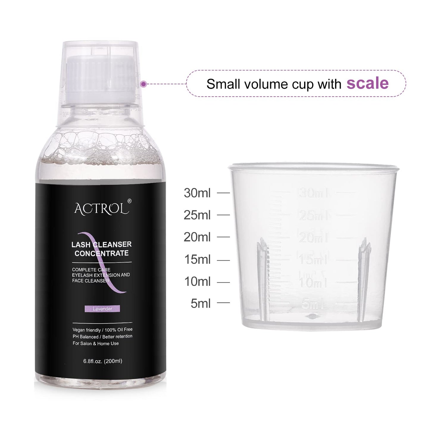 Eyelash Cleanser Concentrate 200ml Lavender Professional Lash Shampoo Foaming Cleanser Lash Wash Concentrate for Extensions Lashes with Salon Home Care-Makes 40 Bottles