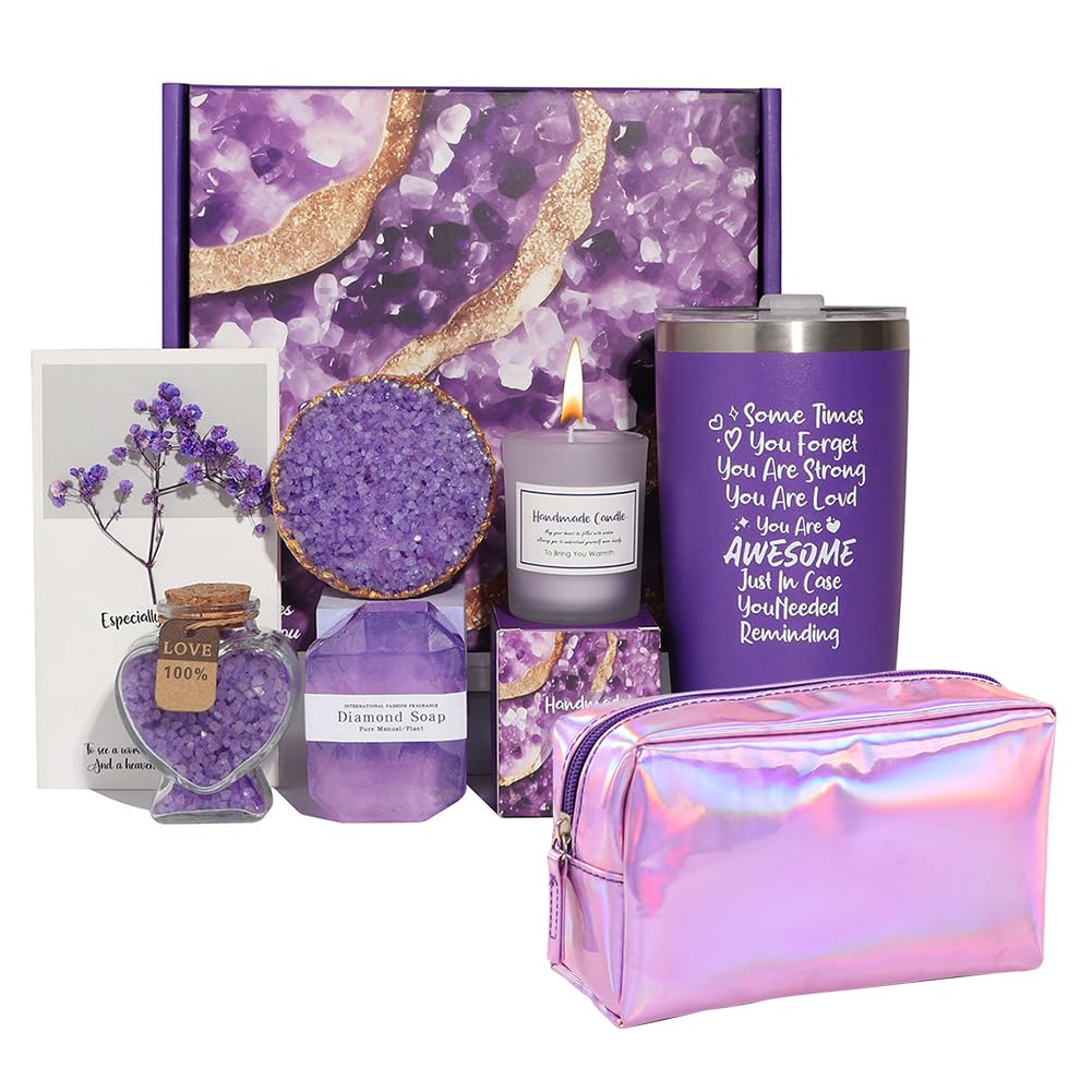 Birthday Gifts for Women,Relaxing Spa Gift Basket Set, Unique Gifts for Her,Friends,Mom,Sister,Coworker,Wife,Girlfriend, Happy Birthday Gift Ideas,Mothers Day,Christmas Gifts for Women (PURPLE)