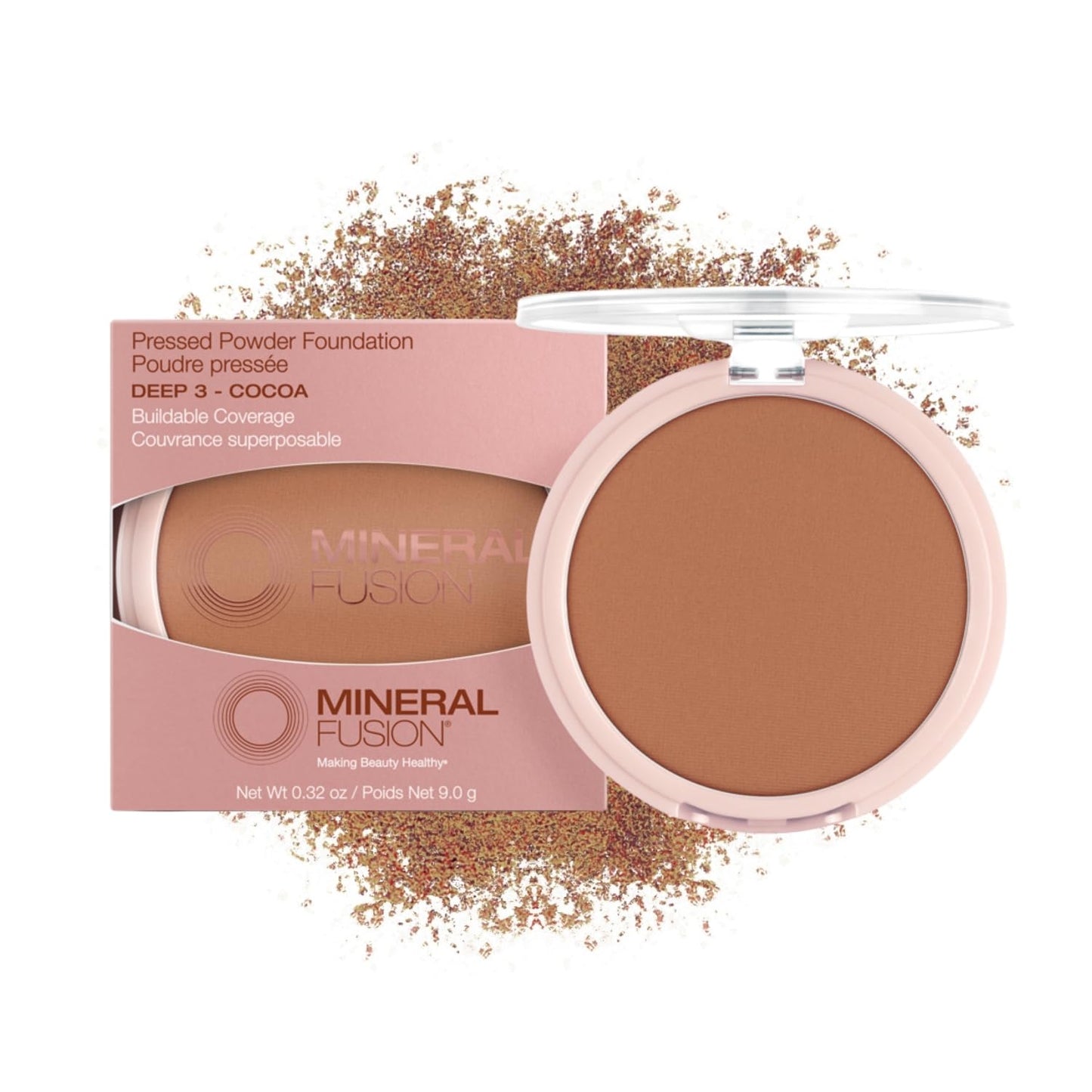 Mineral Fusion Pressed Powder Foundation, Deep 3 - Tan/Deep Skin w/Golden Undertones, Age Defying Foundation Makeup with Matte Finish, Talc Free Face Powder, Hypoallergenic, Cruelty-Free, 0.32 Oz