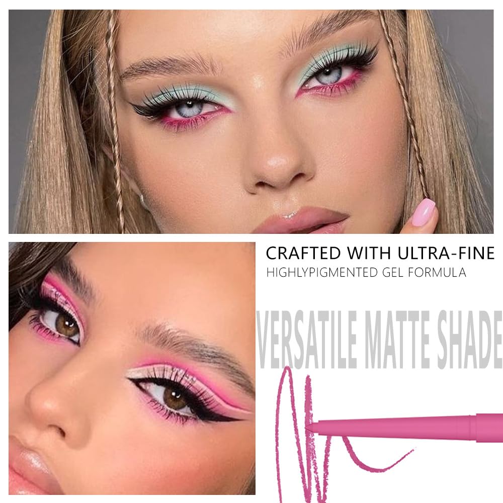 evpct Pink Eyeliner Pencils for Eyes, Pink Nude Under Colored Eye Liner Pencil Makeup Waterproof Smudge Proof, Colored Gel Waterline Eyeliner Liquid, Face Eye Paint Stick Lipstick Halloween Makeup 02