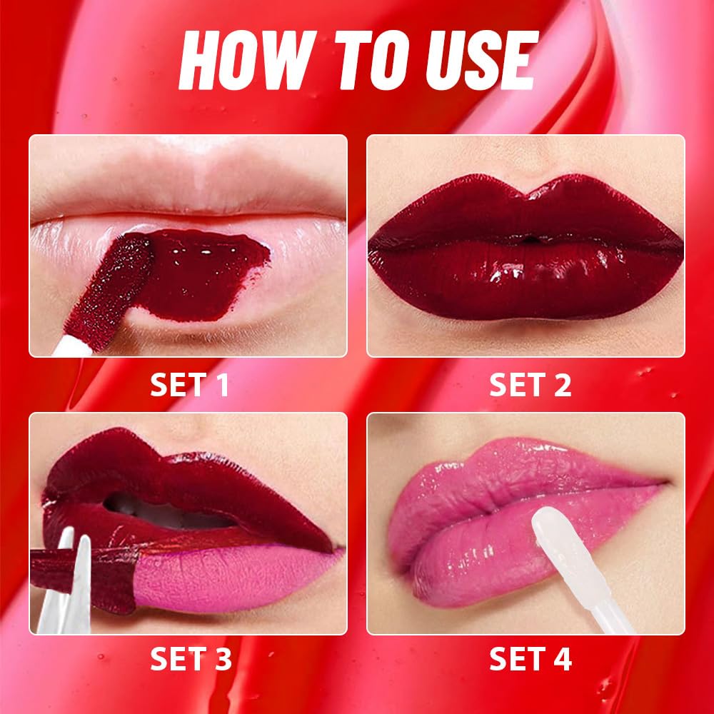 Raspberry Peach Lip Stain Peel Off Lip liner and Lip oil with Tweezer, Dual-Ended Peel Off Lip Stain Tattoo, Highly Pigmented Long Lasting Waterproof, Transfer-proof for All Skin Types, 03#