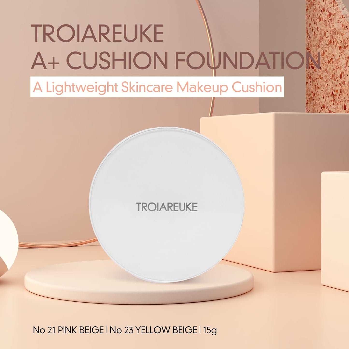 TROIAREUKE A+ Cushion Foundation (Shade 23) I Natural Coverage Foundation Makeup, Moisturizing Finish for Sensitive, Oily, Combination Skin, Skin Care Cushion I Korean Aesthetic Makeup