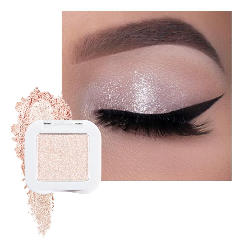 evpct Pear White Shimmer Single Eye shadow Palette Makeup for Older Women, Glitter Sparkly Pearl Shimmer Cream Eyeshadow Palette Brightener Make up, High Pigment Waterproof Monochrome Mini Eyeshadow
