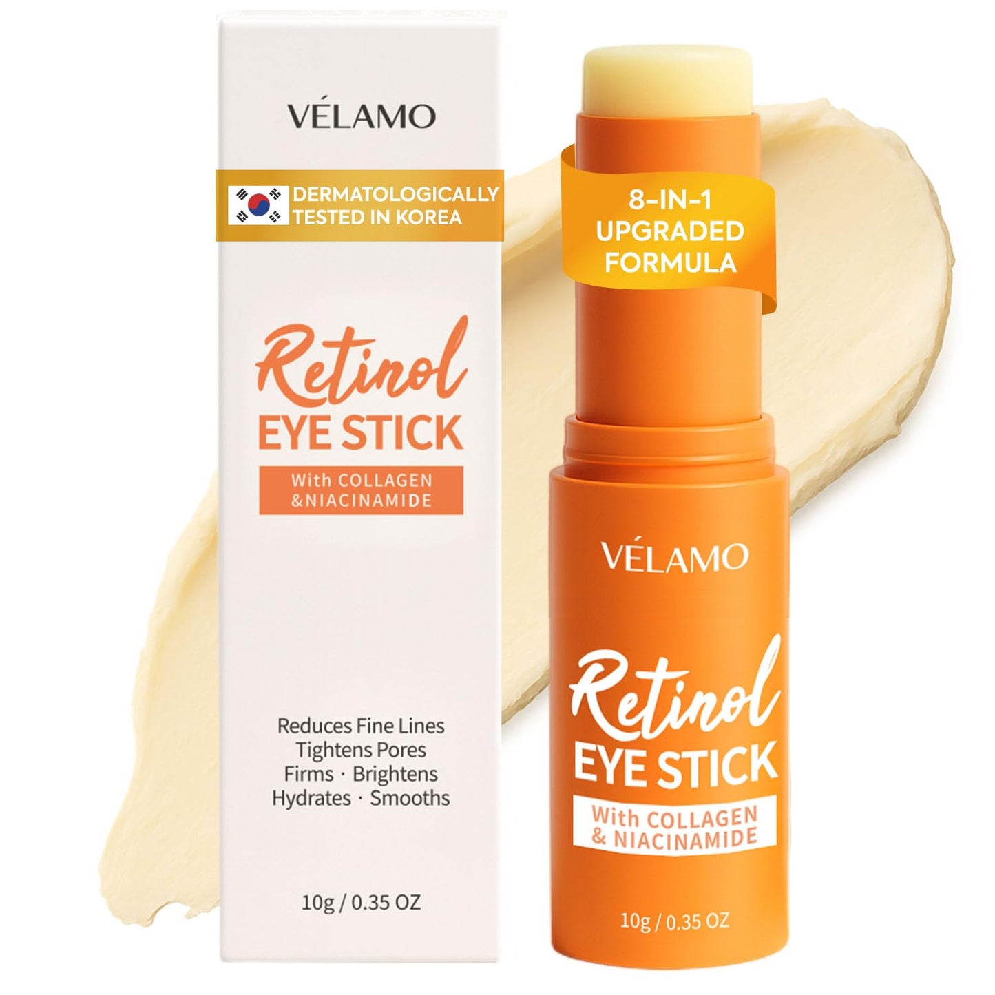 VELAMO ADVANCED Retinol Eye Balm Stick: Made in Korea, Upgraded 8-IN-1 Formula with Collagen, Niacinamide & Peptides – Under Eye Cream for Dark Circles, Puffiness & Wrinkles, 0.35oz/10g