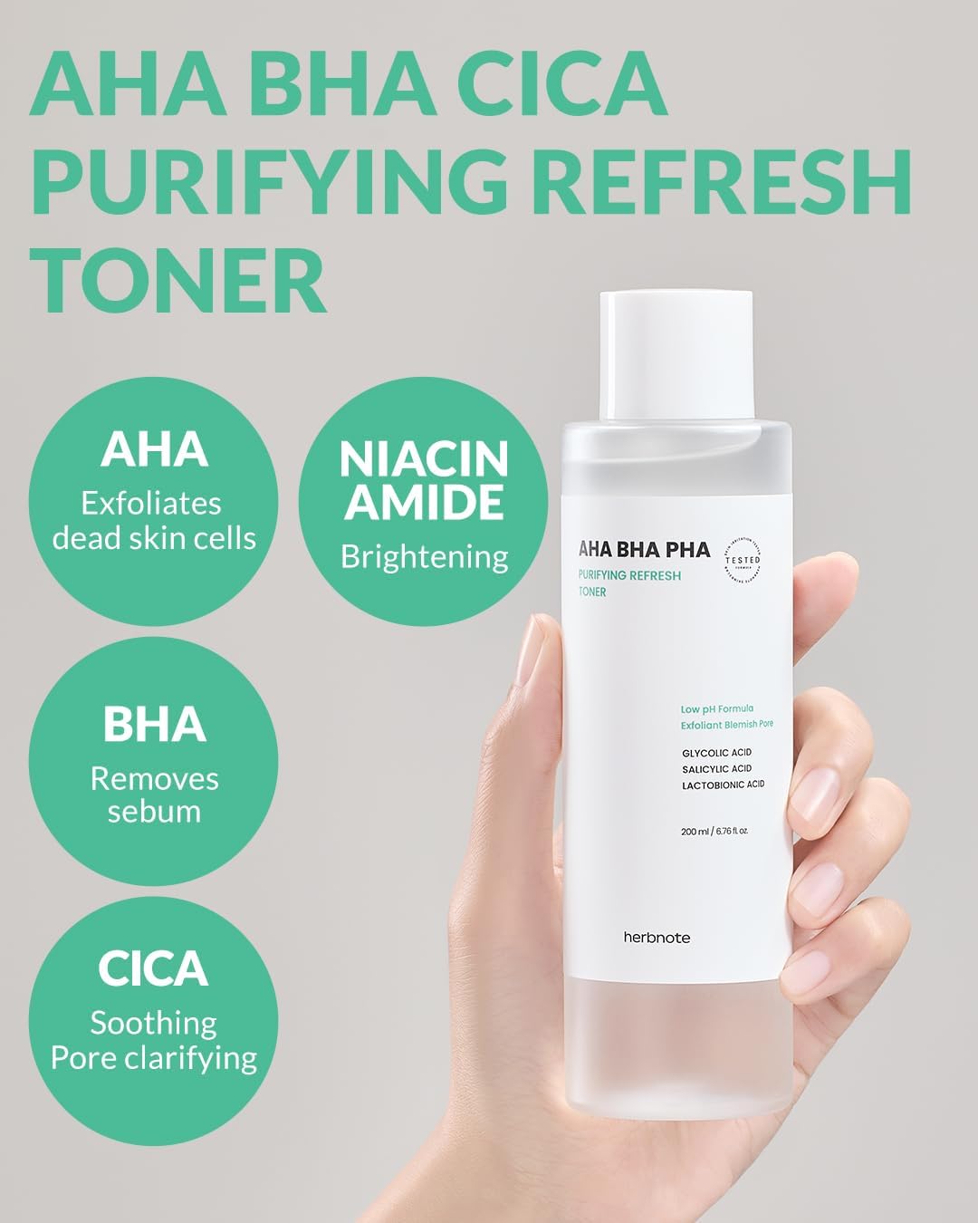 AHA BHA PHA Purifying Refresh Toner - Skin Trouble Eraser, Immediate Exfoliation & Sebum Removal - Contains Niacinamide for Breakouts - Removes Blocked Sebum & Dead Skin Cells, 6.76 f l. oz