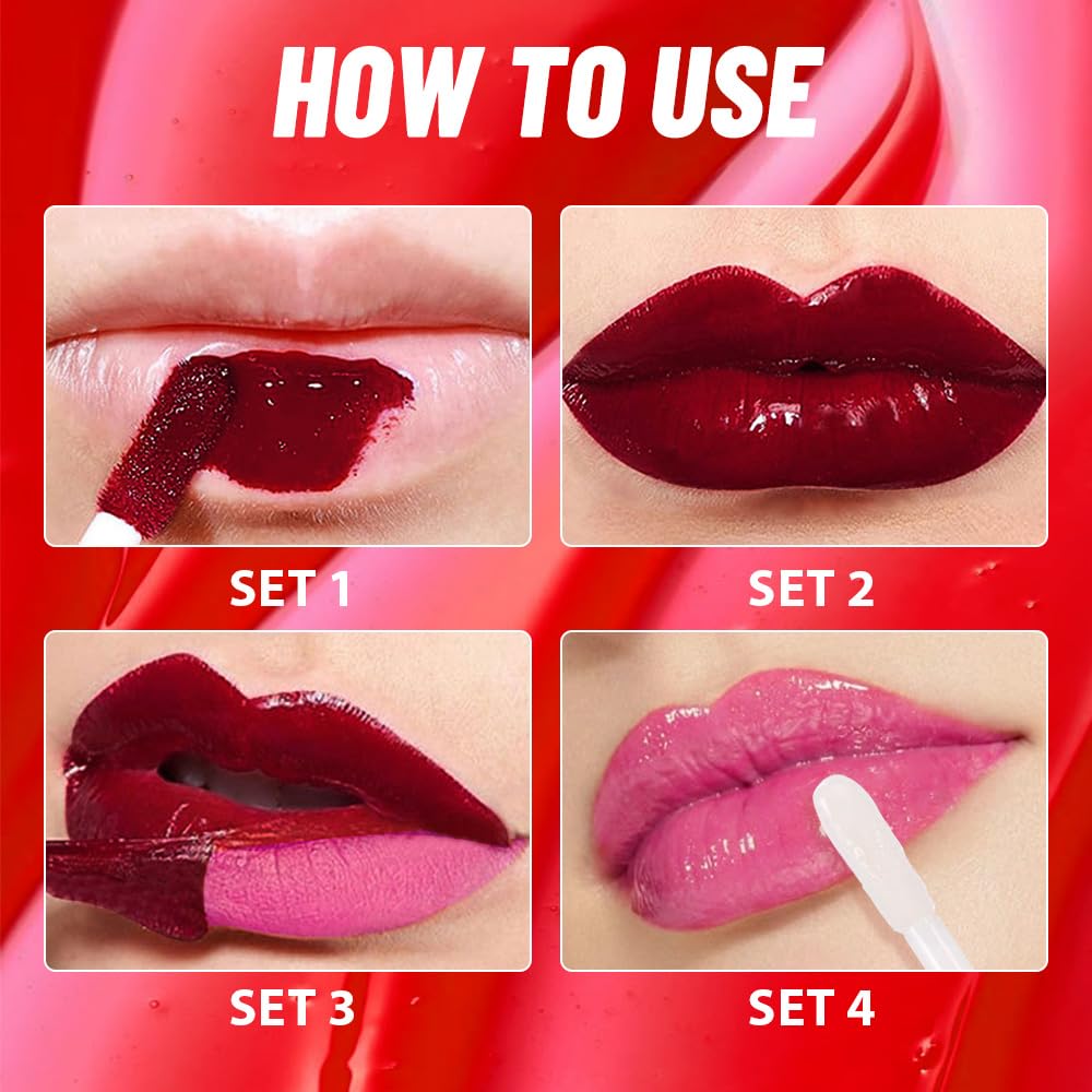 Lip Stain Peel Off Lip Gloss oil Dual-Ended Combo, Raspberry Peach Lips Liner Stain Peel Off Tattoo, Long Lasting & Waterproof, Transfer-Proof Lip Tint Stain with Lip oil for All Skin Type 03#