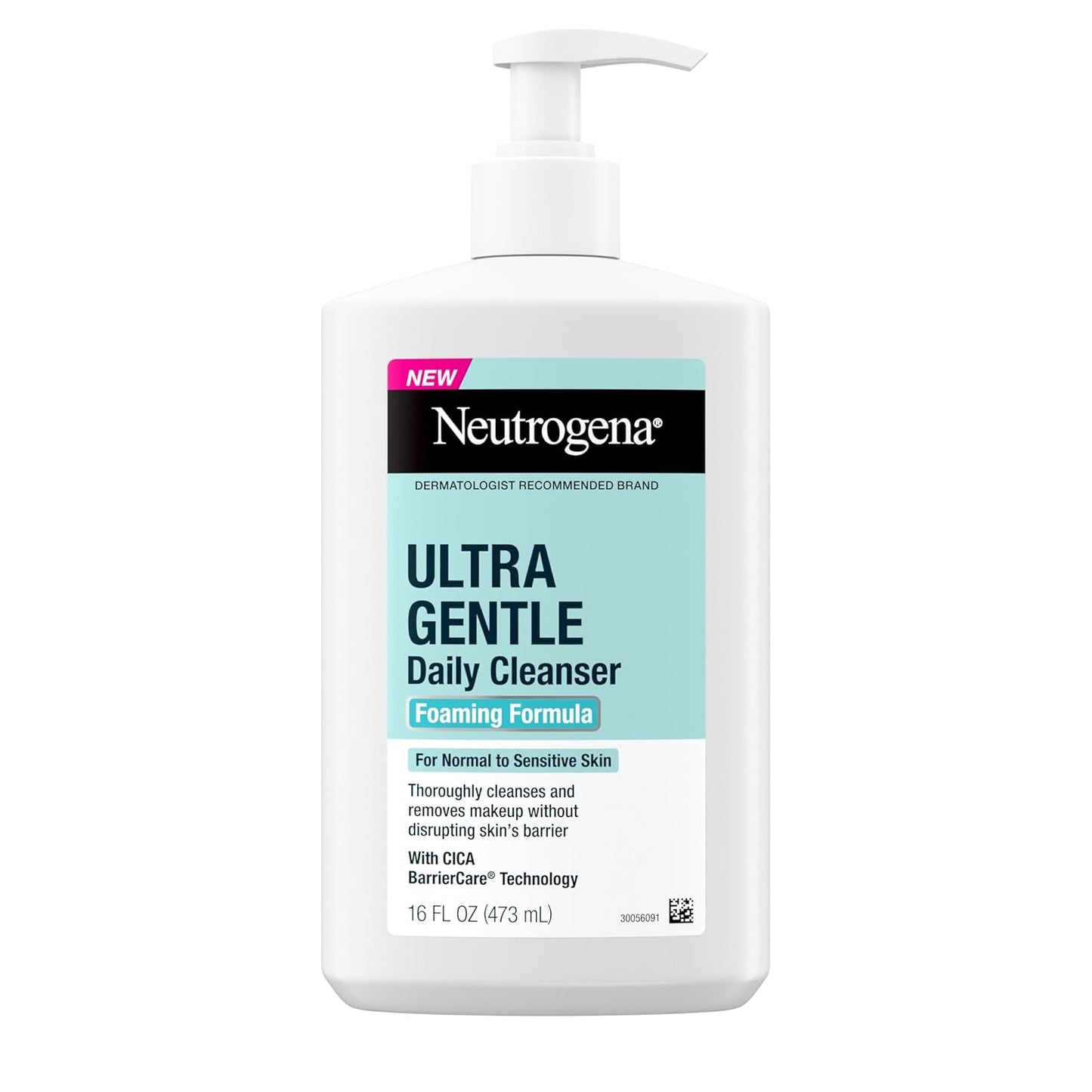 Neutrogena Ultra Gentle Foaming Facial Cleanser, Fragrance Free Hydrating Face Wash for Sensitive Skin, Daily Non Over Drying Makeup Remover, Hypoallergenic, Soap & Dye Free, Non-Comedogenic, 16 Fl Oz