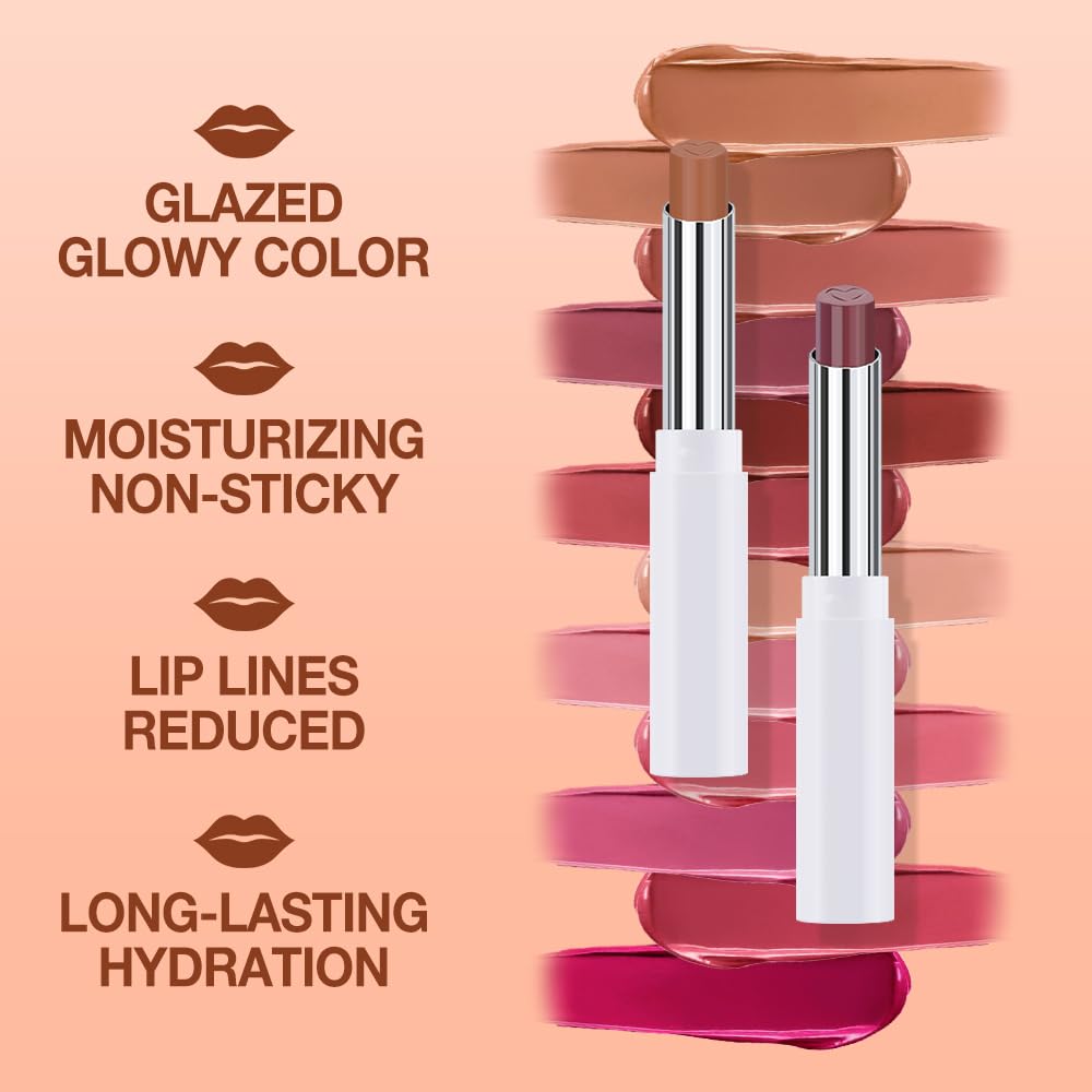 2Pcs Tinted Lip Balm Moisturizing Lipstick – Waterproof Hydrating Matte Lip Balm for Women, Creamy Natural Color Stain for Dry Lips, Soft Matte Finish (1# Warm Orange Nude Brown & 4# Mauve)