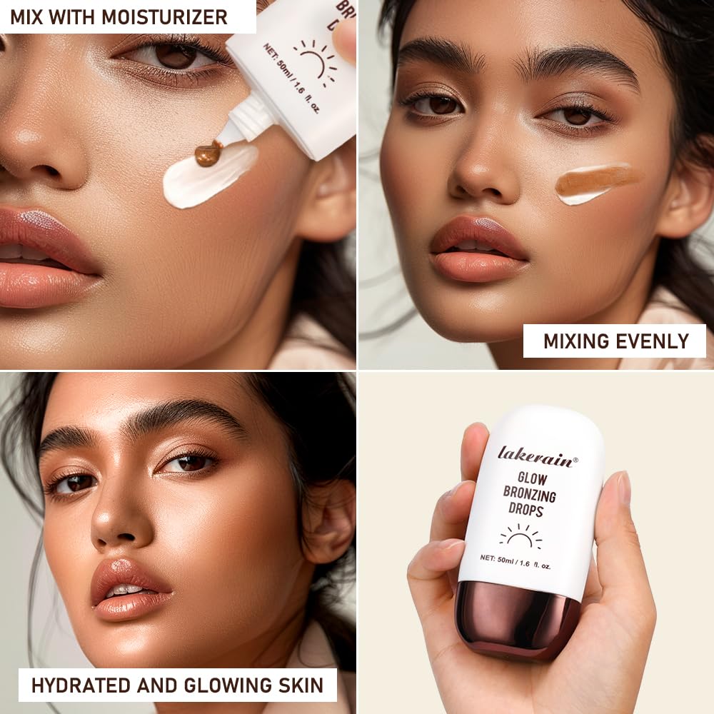 Bronzing Drops For Face, Liquid Bronzer Glow Drops, Face Body Shimmer Glow Illuminator, Nourishing Skincare Bronzer Shimmer Oil, Waterproof Moisturizing Body Highlighter(04 Rich Bronze Glow)