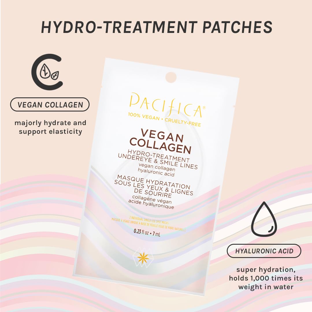 Pacifica Beauty Vegan Collagen Hydro Treatment Undereye and Smile Lines Mask, Skincare, Hyaluronic Acid, Anti Aging, Dark Circles, Hydrating, For Dry, Combination Skin, Face Care, Eye Masks (2 Pieces)