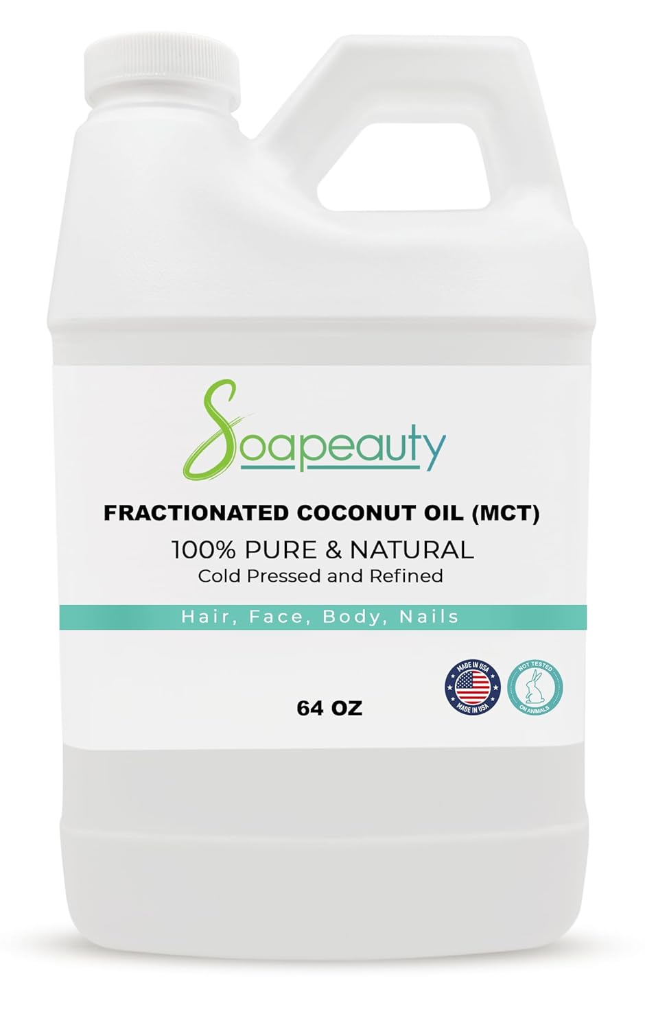 Soapeauty FRACTIONATED Coconut Oil Cold Pressed Refined | 100% Natural Available in Bulk | Carrier for Essential Oils, Face, Skin, Hair Moisturizer, Soap Making | 64 fl oz