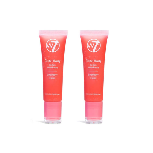 W7 Gloss Away Lip Balm - 2 Piece Set - Nourishing Lip Balm Formula With Shea Butter - Strawberry