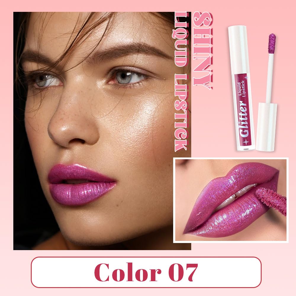 Purple Metallic Lipstick for Women,Lightweight Glitter Sparkling Liquid Lipsticks,Shimmer Lip Gloss Stain Long Lasting Waterproof Smudge Proof Non-Drying 24 Hour Full Coverage Lip Makeup,Vegan