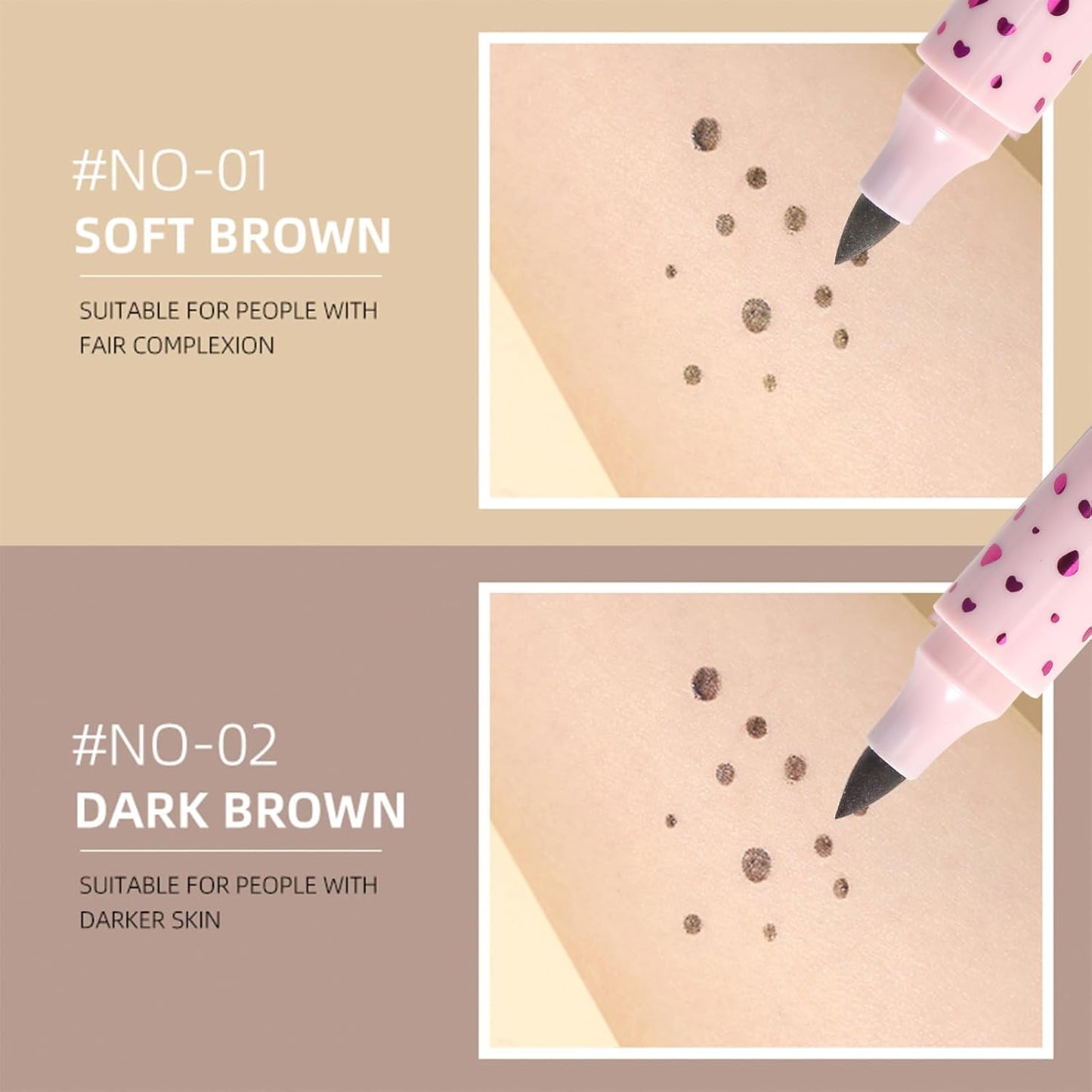 Erinde 2PCS Freckle Pen, Natural Lifelike Freckle Makeup Pen Magic Freckle Color, Waterproof Longlasting Soft Dot Sopt Pen for Natural Effortless Sunkissed Makeup, Dark Brown&Light Brown
