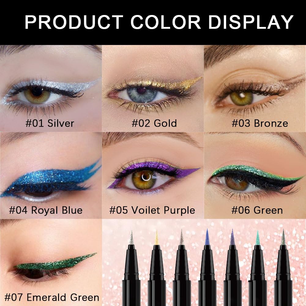 evpct 1Pcs Silver Glitter Liquid Eyeliner, Metallic Shimmer Light Silver Eyeliner Liquid Eye Liner Eyeshadow Pencil Face Body Glitter Makeup, Longwear Waterproof, Fake Eyelashes Mascara Accessories