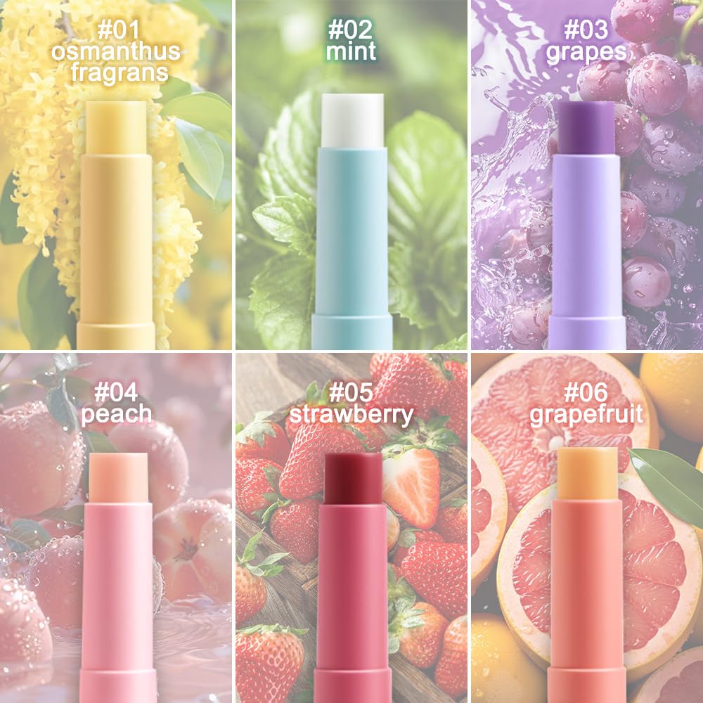 Nourishing Lip Balm for Dry & Chapped Lips, 6Pcs Ideal Lipstick Primer for Women, Deep Moisturization Chapstick, Vegan Tinted Lip Balm, Hydrating, Fall Winter Lip Care