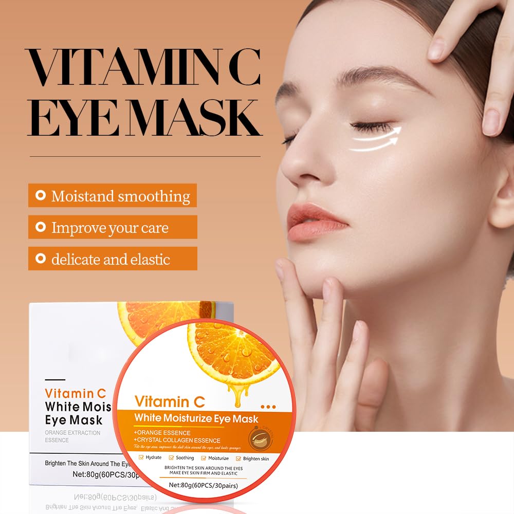 Under Eye Patches - 30 Pairs Vitamin C Eye Mask for Puffy Eyes & Dark Circles Treatments, Reduce Under Eye Bags and Smooth Wrinkles, Eye Skin Care Pads With Hyaluronic (Vc)