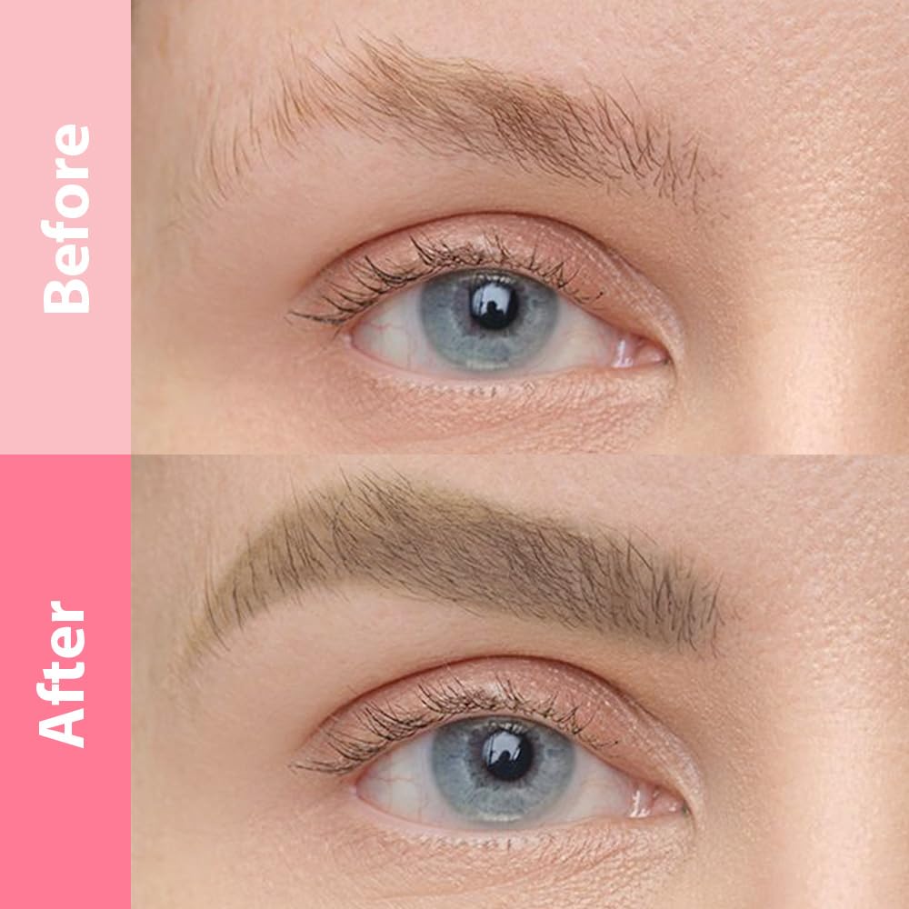 evpct 2Pcs Light Brown Magic Microblading Dual-Ended Eyebrow Contouring Pen Brow Pencil, with 4 Brush Micro-Fork-Tips Applicator and Precise Brush-Tip Hair Like Strokes, Dual-ended Eyebrow Brush