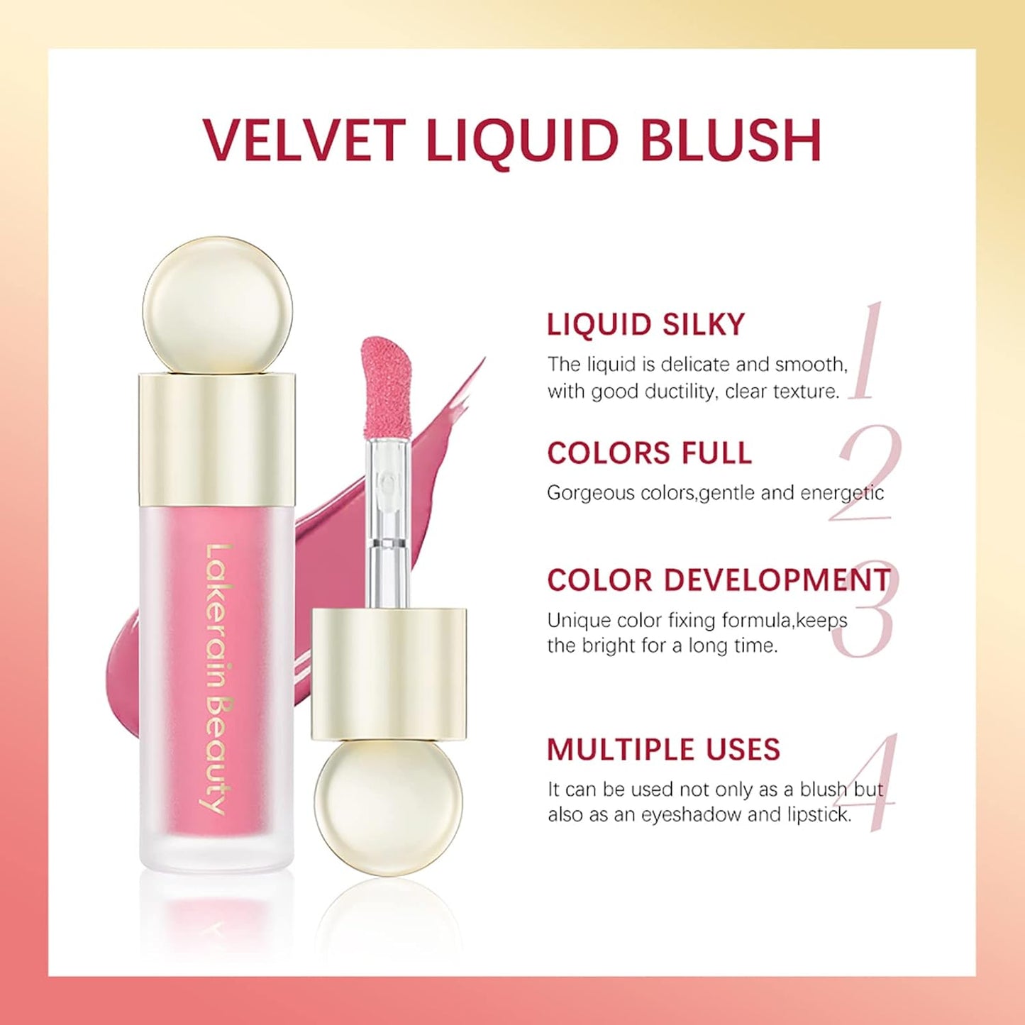Liquid Blush, Soft Cream Liquid Blush for Cheeks, Light Weight,Long Lasting, Smudge Proof, Natural-Looking, Dewy Finish, For Natural-looking Flush & Everyday Wear(03#)