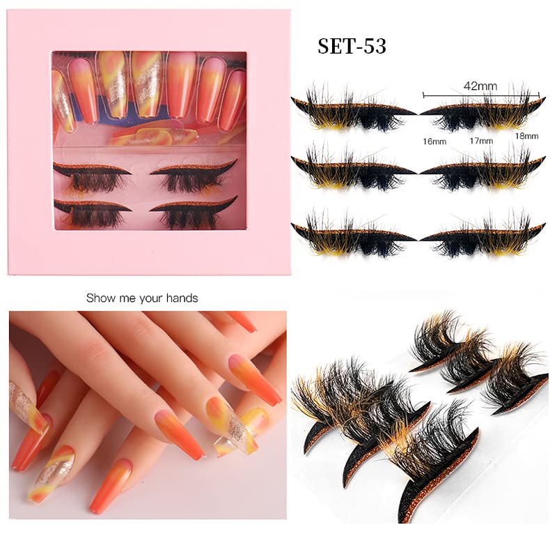 HBZGTLAD 3 in1 color eyeline Press On Nail with Eyelash Packing Boxes Set Package Pink White DIY Lashes and Nail Suit Box 1set… (SET-53)