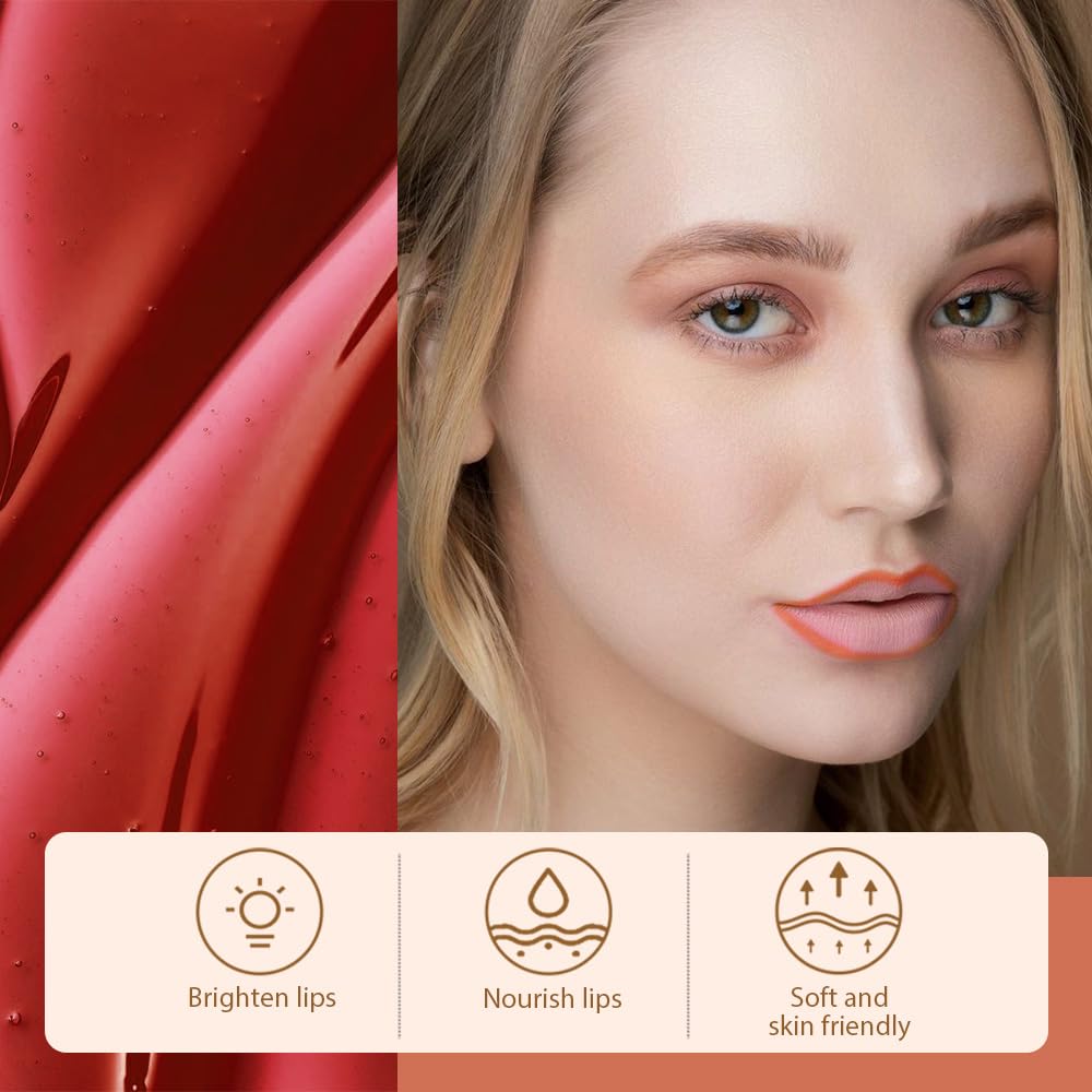 Matte Liquid Lip Stain Peel Off Lip liner Tattoo, Orange Red Matte Peel Off Lip Stain, Long Lasting Waterproof Lipstick Lip Gloss Stain, Transfer-proof for All Skin Types, 0.12 fl oz 07#