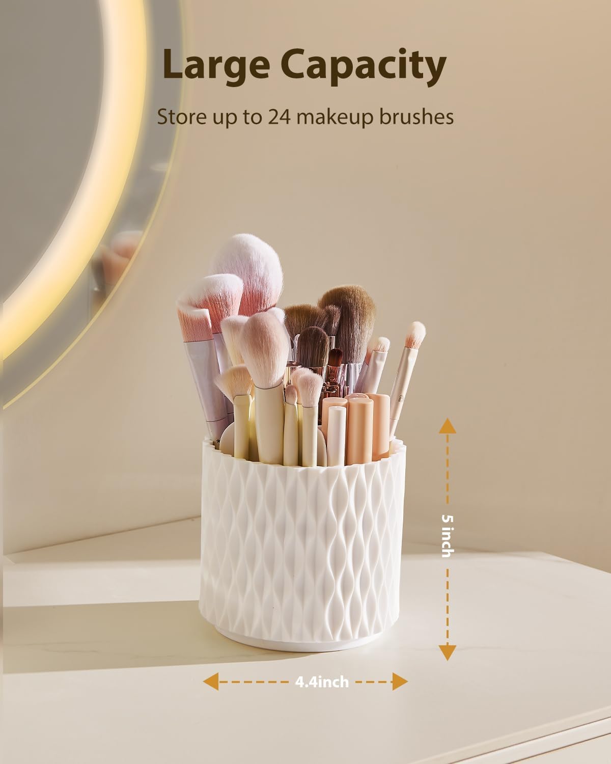 [Upgrade] Rotating Makeup Brush Holder, [Large Capacity] 5 Slot Cosmetics Make up Brush Organizer Storage for Dresser, Countertop, Vanity & Bathroom