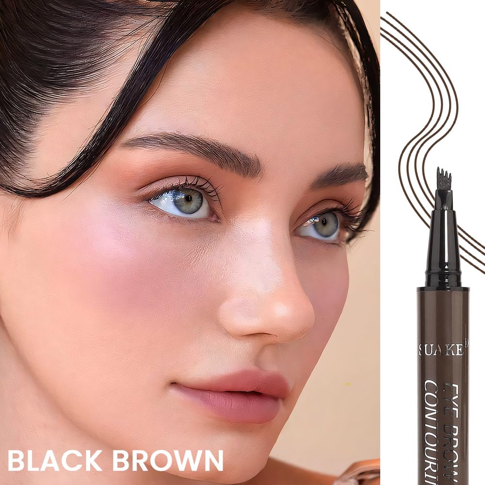 Eyebrow Ink Pencil by Brow Stylist -Micro 4 Point Brow Pen Lift & Snatch Eyebrow Pen Kits,Long-Lasting Waterproof Natural Eyebrow Hair (B-1Pc 03# Black brown)