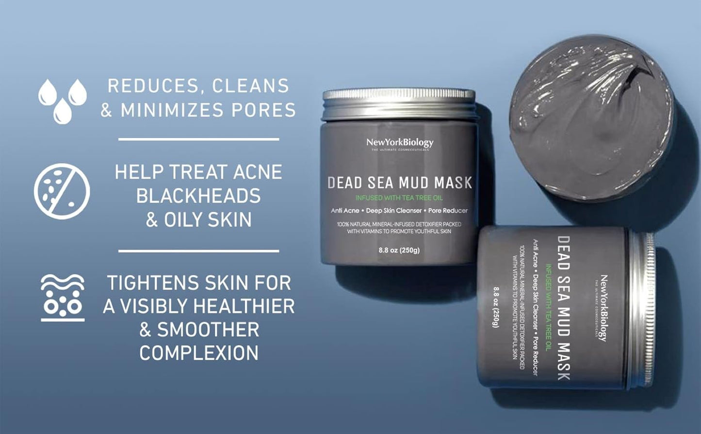 New York Biology Dead Sea Mud Mask for Face and Body | with Tea Tree | Spa Quality Pore Refiner for Oily Skin | Natural Skincare for Women & Men | Tighten Skin for A Healthier Complexion | 8.8 oz