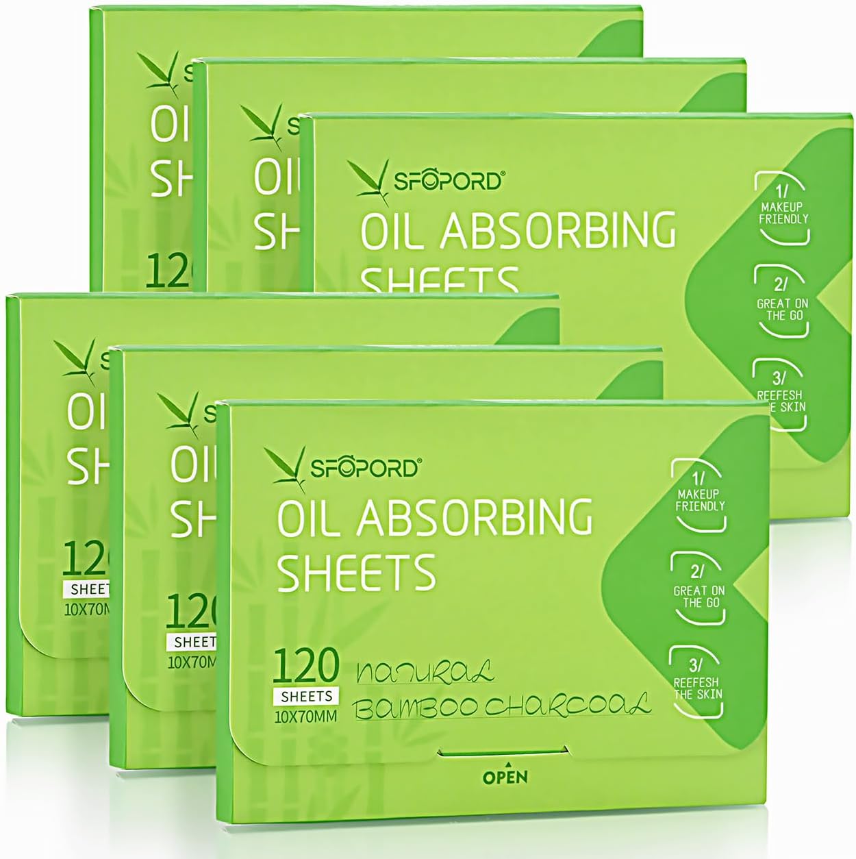 Oil Absorbing Sheets with Bamboo Charcoal - 6 Pack (720 sheets) Oil Blotting Sheets For Face, 20% More Makeup Friendly High-performance Handy Face Blotting Paper for Oily Skin