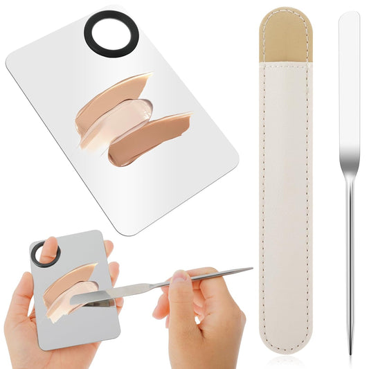 2 in-1 Set Make up Mixing Palette, Foundation Mixing Palette Stainless Steel Makeup Palette with Makeup Spatula for Professional Cosmetic Artist Make up Palette for Mixing Foundation Nail-Art
