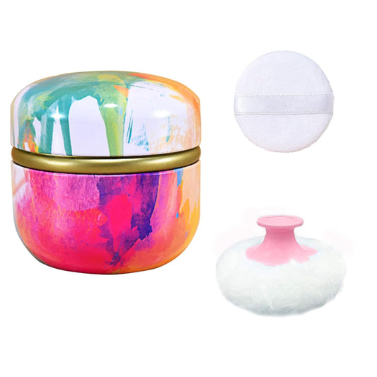 Body Powder Puff and Container for Dusting Powder, Women Powder Puff and Powder Case for Bath and Travel (Abstractionism)