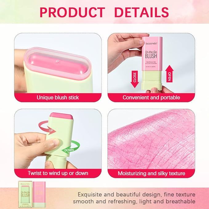 Soft Creamy Blush Stick, Multi-use Makeup Blush Stick for Cheeks and Lips Tint, Waterproof Solid Moisturizer Stick, Natural Smooth Blendable Matte Finish Face Blush Makeup,02 Hot Red