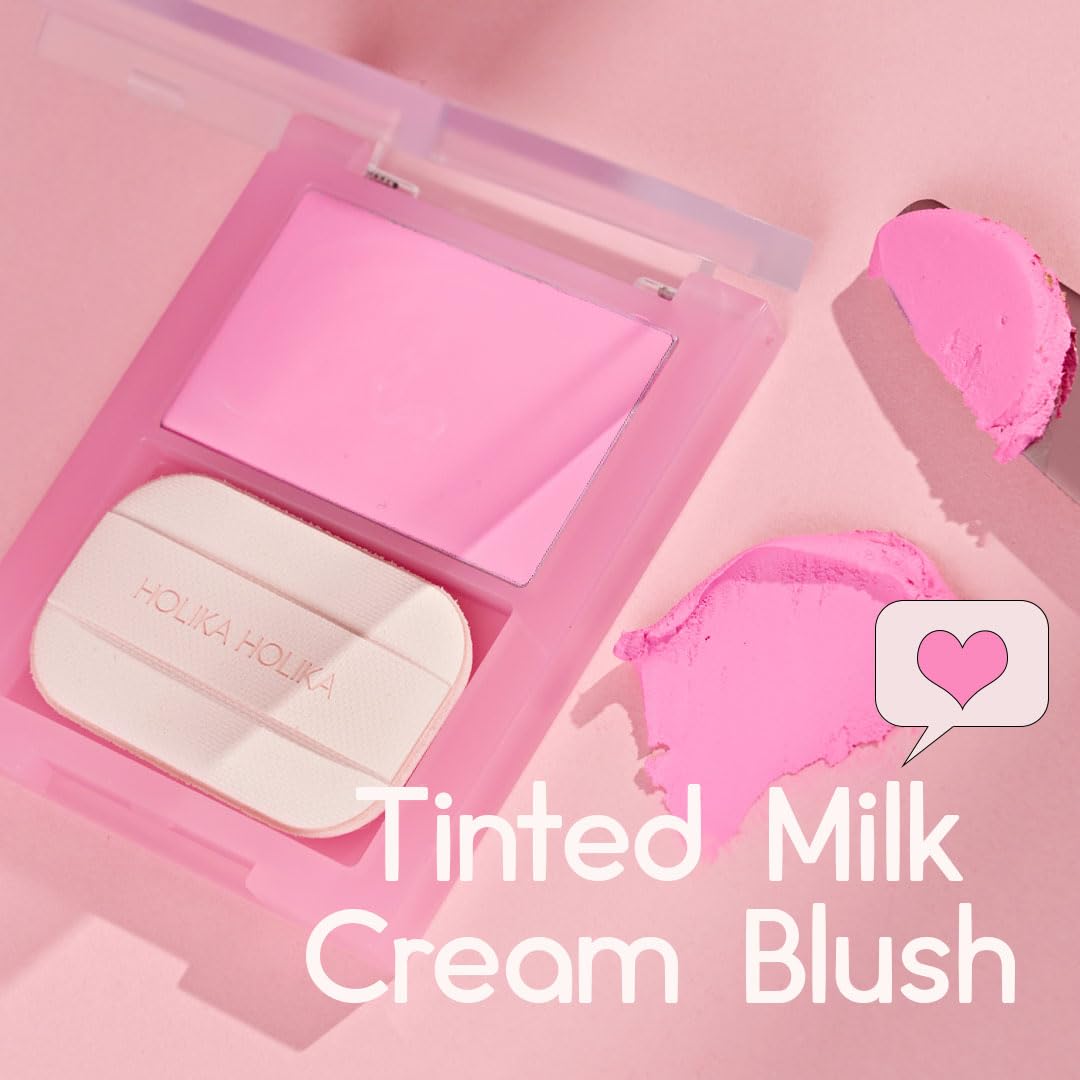 HOLIKA HOLIKA Colored Milk Cream Blush 03 HEY BUNNY: Glowing, Natural Makeup, Glossy Finish, Soft, Creamy Dough like texture, Shimmer, Radiant, Plumping, Cheek, Lightweight, Clean, Buildable