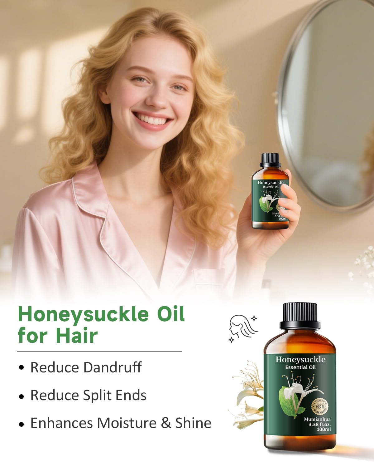 Mumianhua 100% Pure Honeysuckle Essential Oil - Therapeutic Grade Natural Honeysuckle Oil for Large Room Humidifier, Bedroom & Laundry | Floral for Diffuser, Skin & Candle,Perfume Crafts 3.38 Fl Oz