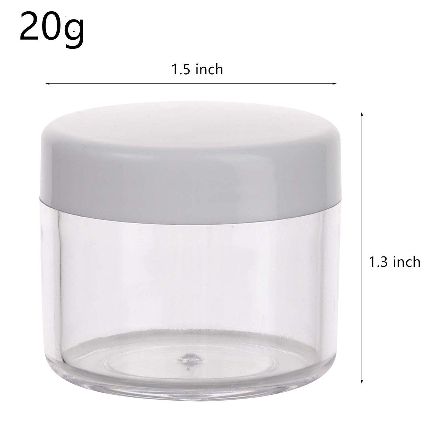 100 Count Sample Containers with lids 20g Plastic Cosmetic Jars Leak Proof Traveling Makeup Containers for Cream and Lotions - White