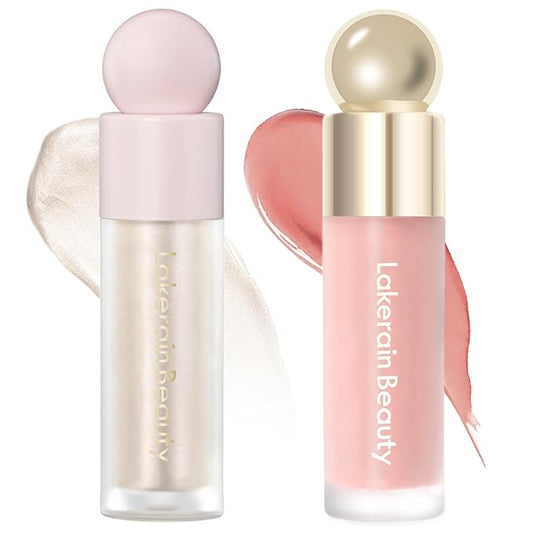 Erinde 2 Colors Liquid Highlighter and Blush Set, Natural Matte Face Blush, Natural Glossy Liquid Illuminator for Face and Body, Lightweight Blendable Silky Smooth Texture, Cruelty-free