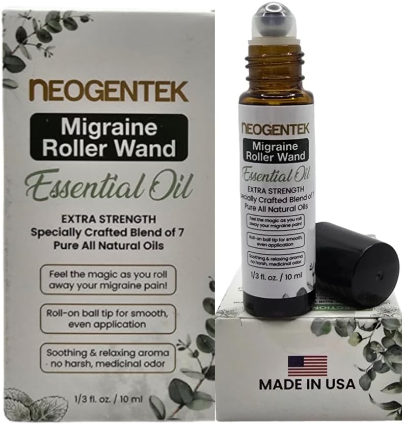 Migraine Essentail Oil Roller | Crafted Blend of 7 Powerful Essential Oils | Headache, Migraine Relief, Sinus/Made in USA 0.33 OZ 10 ML