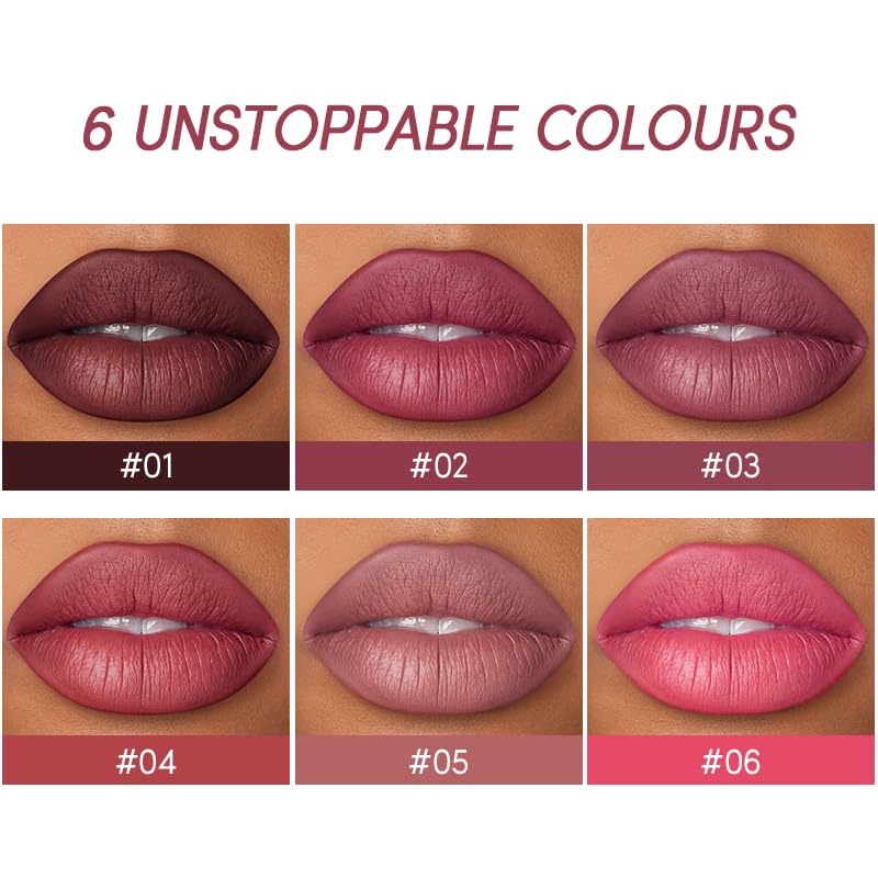 USHAS 2 in 1 Waterproof Lipstick and Lip Liner Combo Set - Long Lasting Matte Lipstick Pen with Liner Set Makeup Kit (G6, Pack of 1)