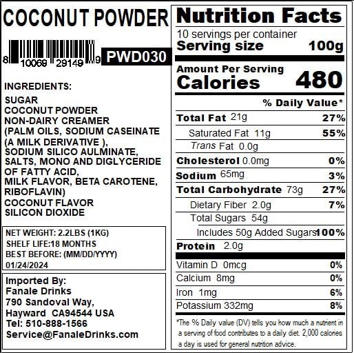 Fanale Premium Coconut Bubble Tea Flavoring Powder | Perfect for Baking, Smoothies, Desserts and Drinks | Instant Flavoring Powder for Boba Milk Tea - 2.2 Pounds (Pack of 1)