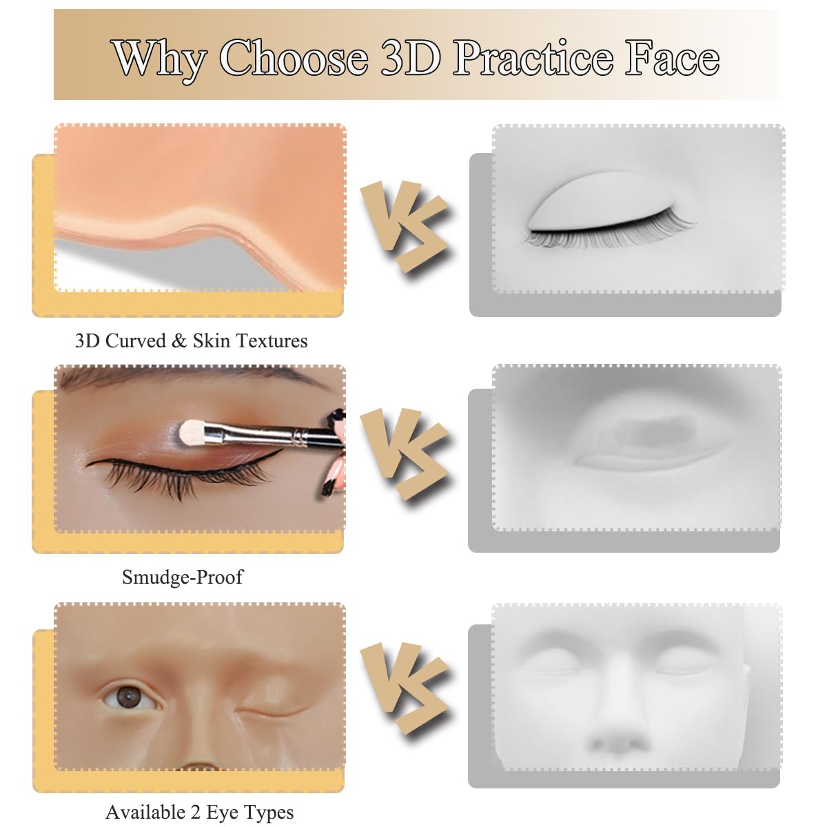 Makeup Practice Face, Makeup Mannequin Face with Makeup Practice Face Board, 3D Reusable Practice Eye Makeup Face Eyeshadow Mannequin for Professional Makeup Artists and Beginner to Practice Makeup