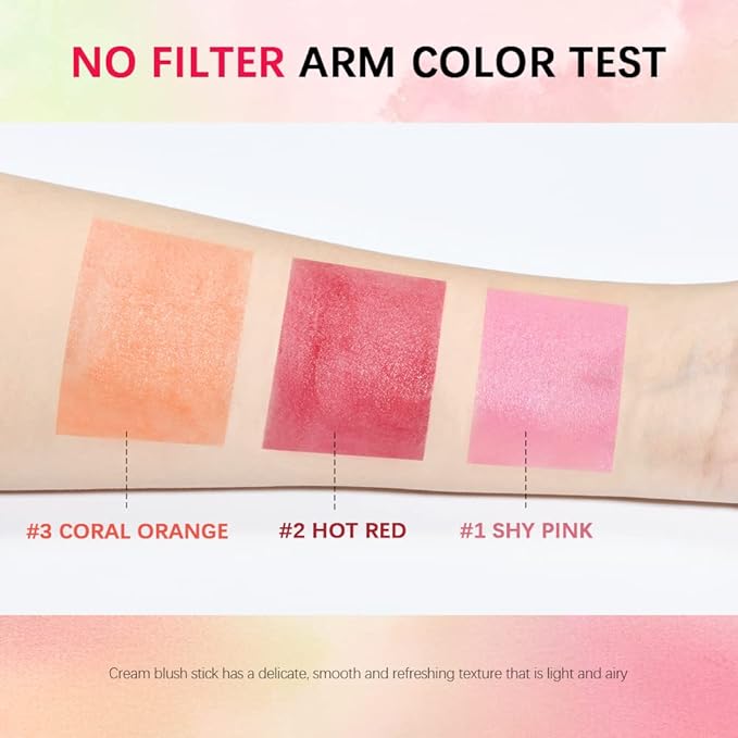Soft Creamy Blush Stick,On-the-Go Blush,2-in-1 Cheek and Lip Tint,Waterproof Hydrating Solid Natural Moisture Smooth Blendable Matte Finish Face Blush Makeup,01 shy pink