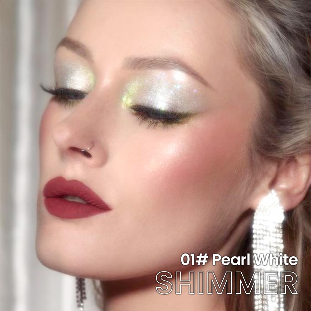 evpct Pearl White Shimmer Cream Eye Shadow Brightener Sticks Set for Eyes, White Shimmery Matte Pencil Eye shadow Applicator Stick Pen Palette Makeup Waterproof sombras en crema para ojos 01#