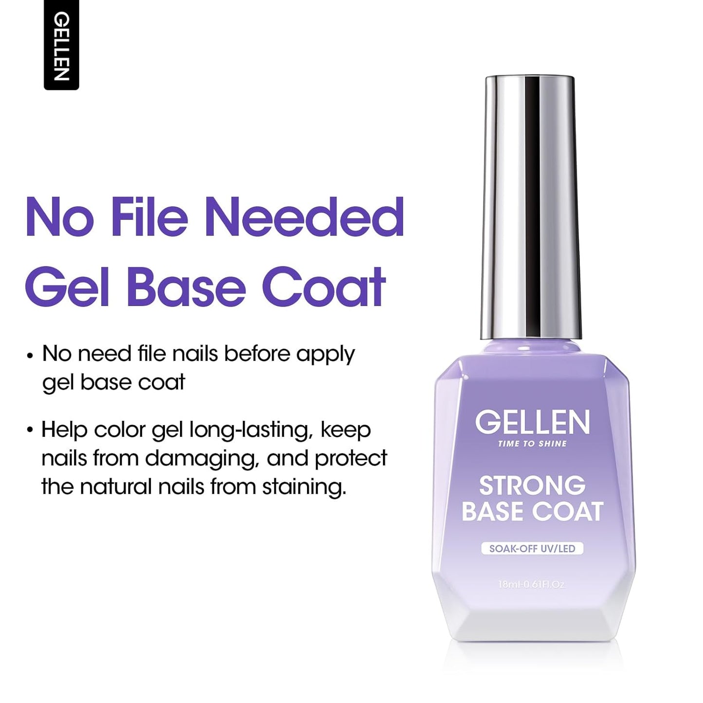 GELLEN Gel Base Coat, 18ml No Sanding Needed Clear Gel Nail Polish, Nail Salon Manicure Nail Base Coat Polish, Gift for Women