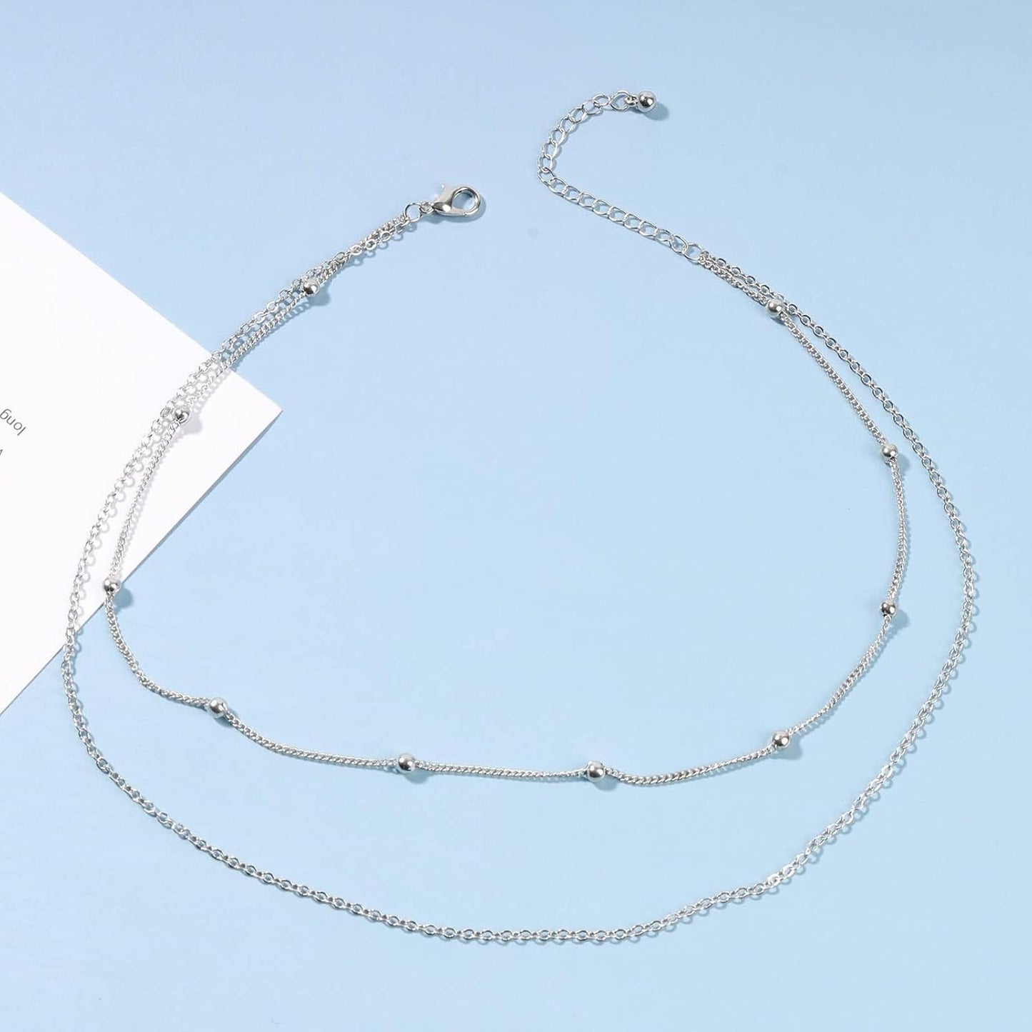 Boho Layered Satellite Choker Necklace Gold Ball Chain Necklace Short Collar Necklace Vintage Double Layer Necklace Jewelry for Women and Girls Gifts