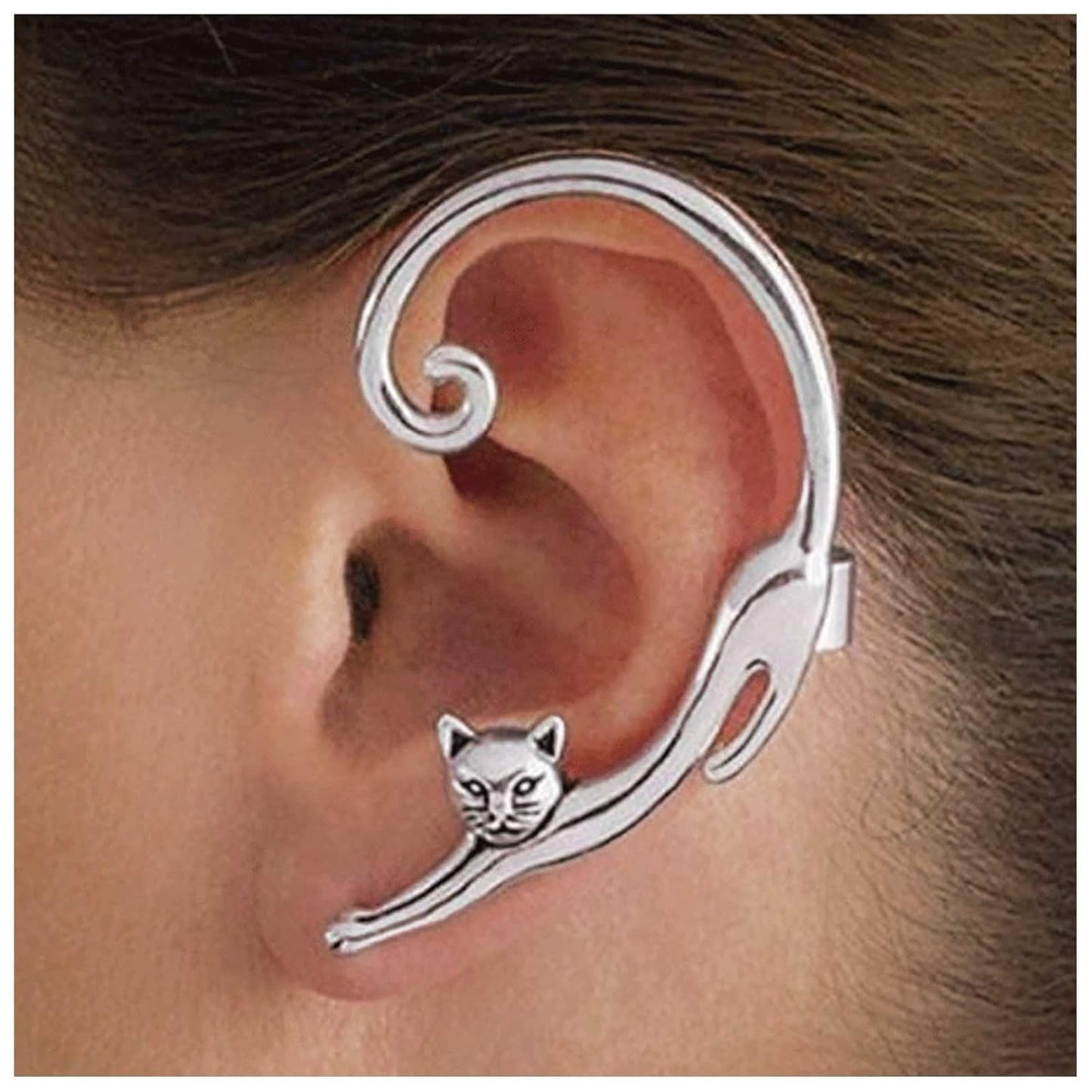 Boho Silver Cat Earrings Cat Ear Climber Earrings Long Cat Crawler Stud Earring Pet Cat Clip on Earrings Jewelry for Women and Girls